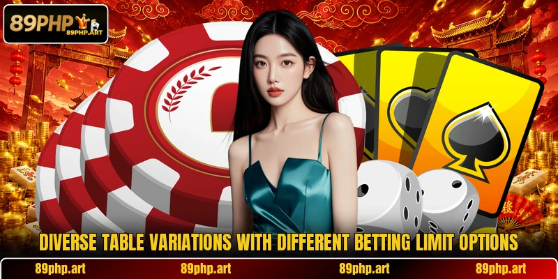 Diverse table variations with different betting limit options