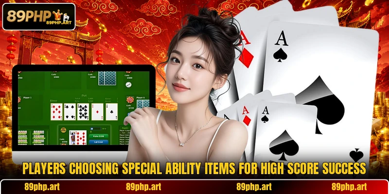Players choosing special ability items for high score success